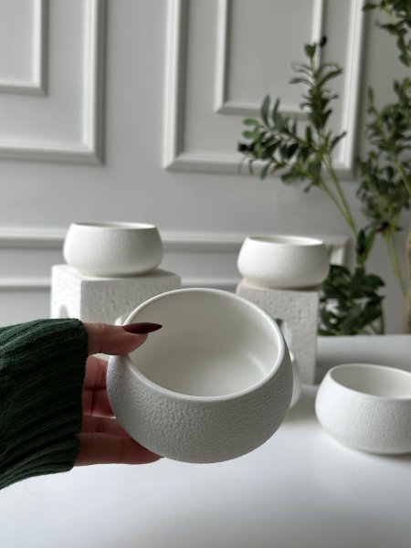 طقم صحون مكسرات/6 بورسلان مبزر ابيض مط <br> <span class='text-color-warm'>نفذت الكمية (Sold Out)</span>