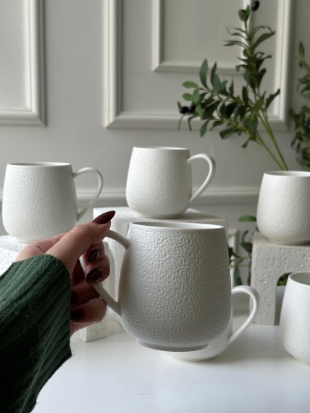 طقم مجات/6 بورسلان مبزر ابيض مط <br> <span class='text-color-warm'>نفذت الكمية (Sold Out)</span>