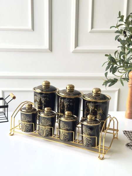 طقم بهار 7 قطع بورسلان مشجر حز ذهبي