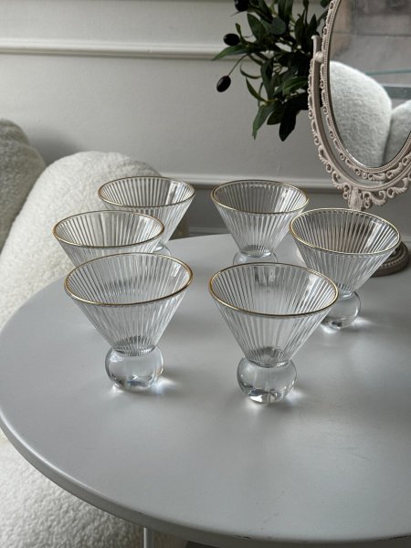 طقم كاسات بوظه/6 حز ذهبي <br> <span class='text-color-warm'>نفذت الكمية (Sold Out)</span>