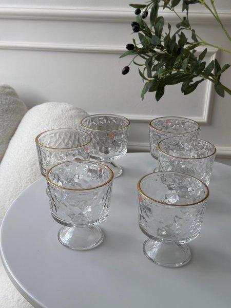طقم كاسات بوظه/6 حز ذهبي <br> <span class='text-color-warm'>نفذت الكمية (Sold Out)</span>
