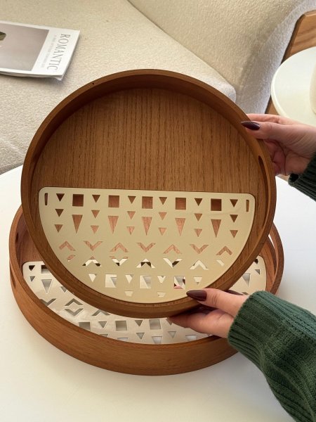 طقم صواني خشب قطعتين