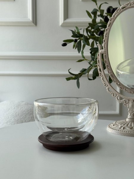 صحن مكسرات دبل جلاس + صحن خشب