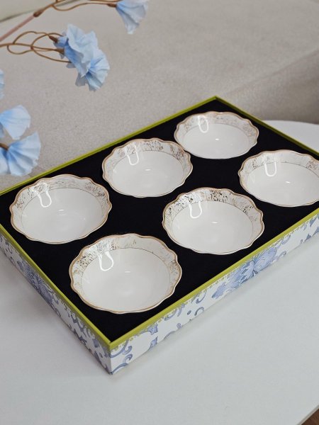 طقم 6 صحون مكسرات ملوكي نقشه ذهبي