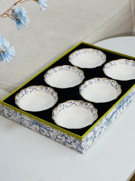 طقم 6 صحون مكسرات ملوكي نقشه ازرق