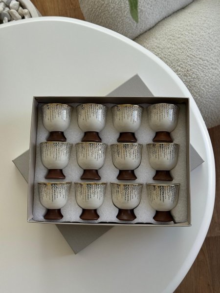 فناجين ساده بورسلان مذهب رجل خشب / 12