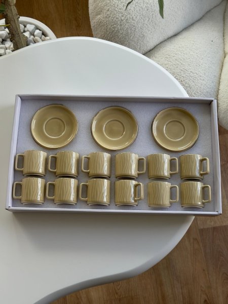 فناجين قهوه امبر بورسلان مموج 12+12