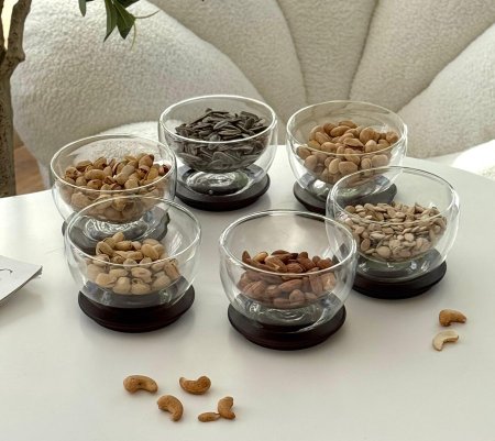 صحن مكسرات دبل جلاس + صحن خشب