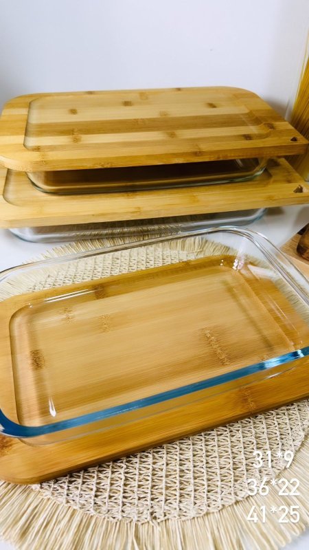 طقم بايركس 3 قطع غطاء بامبو مستطيل