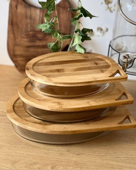 طقم بايركس 3 قطع غطاء بامبو بيضاوي