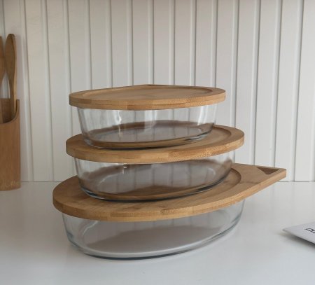 طقم بايركس 3 قطع غطاء بامبو بيضاوي