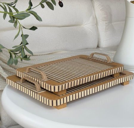 طقم صواني خشب مستطيل (37*27+32*23سم)