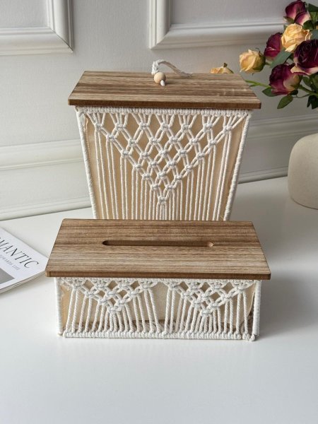 سطل مع علبه محارم قش غطا خشب