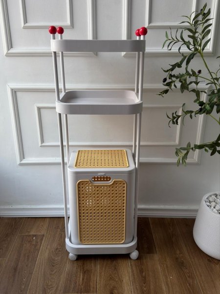 سلة غسيل + 2 رف متعددة الاستخدامات (39*35*118)سم