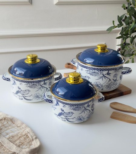 طقم طناجر توتيا 3 قطع العصفور الازرق (16-18-20سم)