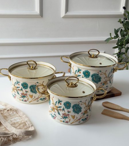 طقم طناجر توتيا مورد 3 قطع يد ذهبي ستانلس (20-22-24سم)