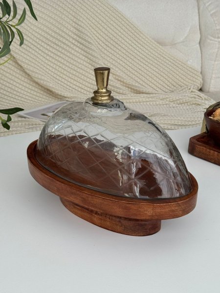 مضيفه بيضاوي برجل غطا زجاج هندي (29*17*21سم) <br> <span class='text-color-warm'>نفذت الكمية (Sold Out)</span>