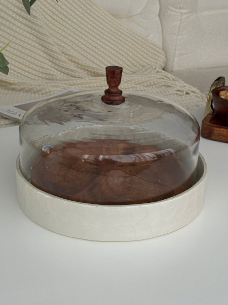 مضيفه مدور مقسم غطا زجاج هندي (27*19سم)