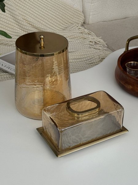 طقم سطل + علبه محارم هندي عسلي