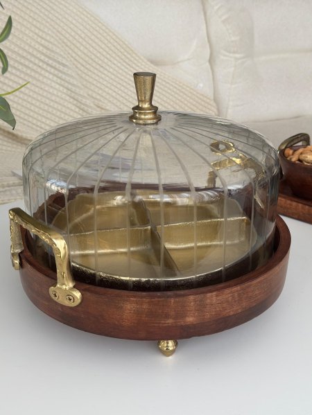 مضيفه مدور غطا زجاج هندي (30*24سم)