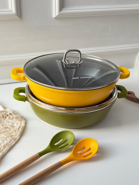 مقلى ملون جرانيت بيست + مغرفه 28سم