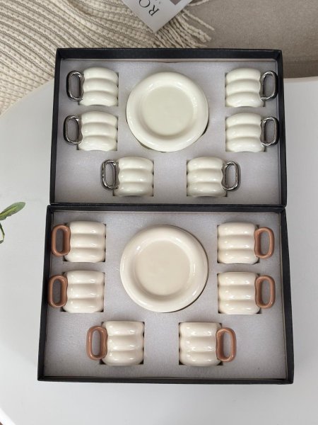 فناجين قهوه بورسلان يد ديكور  6+6