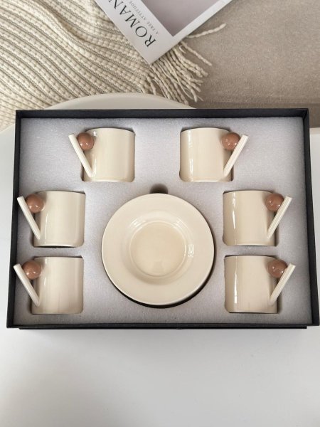 كاسات شاي بورسلان يد ديكور 6+6