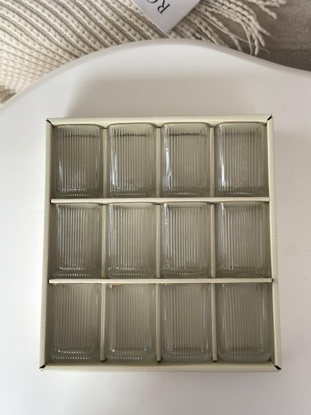 كاسات عصير مربع زجاج حز مذهب / 12