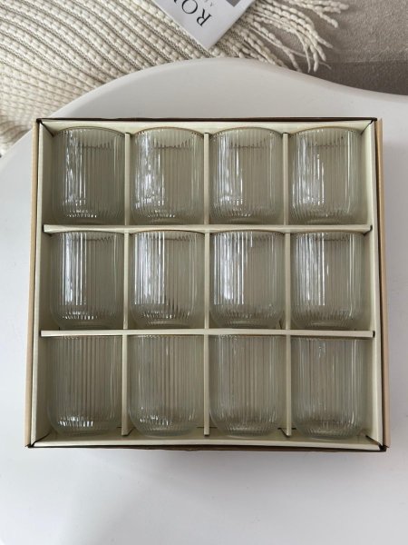 كاسات عصير زجاج حز مذهب / 12