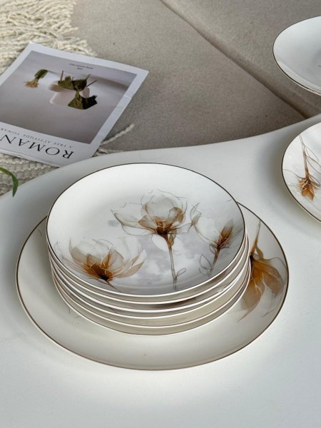 صحون ضيافه 7 قطع  سفح بورسلان مورد مذهب