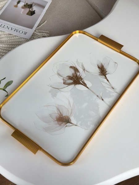 صينيه مفرده المنيوم مورد مذهب (55*32سم)