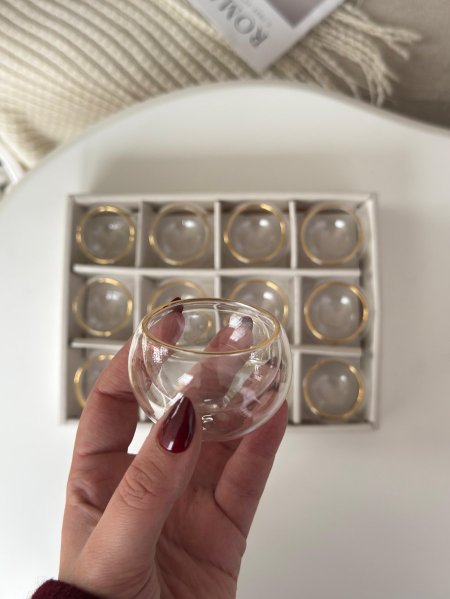 فناجين ساده دبل جلاس حز مذهب/ 12