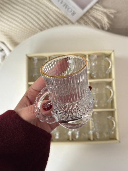 طقم ماج مضلع زجاج محزز حز مذهب / 12