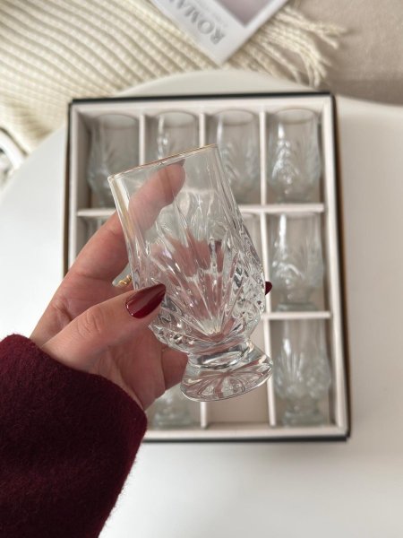 كاسات عصير برجل زجاج حز مذهب / 12