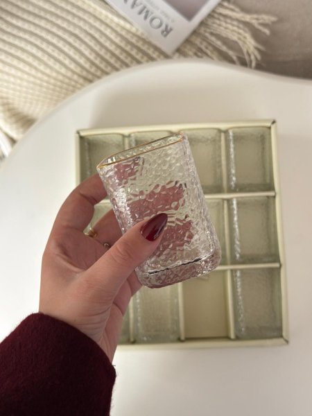 كاسات عصير مربع زجاج حز مذهب / 12