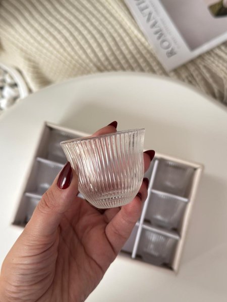 فناجين ساده زجاج حز فضي / 12