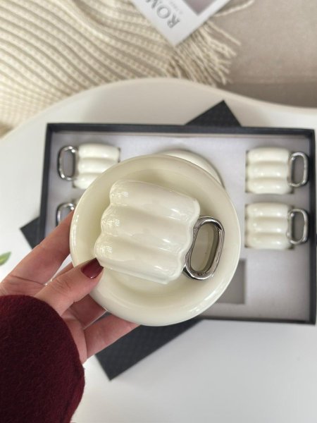 فناجين قهوه بورسلان يد ديكور فضي 6+6