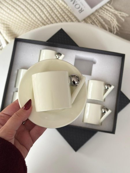 فناجين قهوه بورسلان يد ديكور فضي 6+6