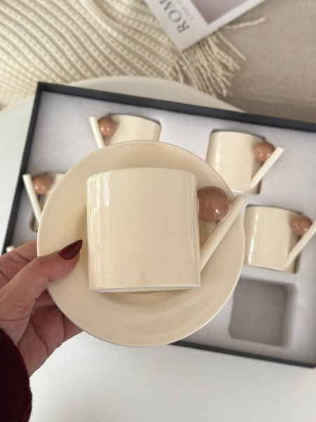 فناجين شاي بورسلان يد ديكور بني 6+6