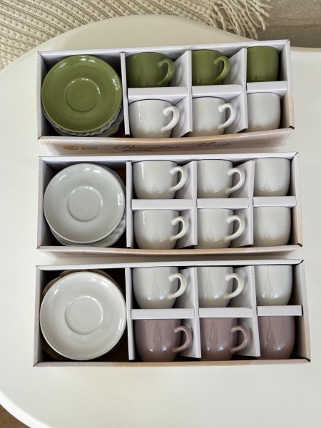 طقم 6+6 فناجين قهوه بورسلان ملون