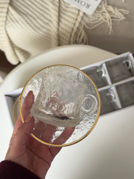 كاسات شاي 6+6 مثلج حز ذهبي