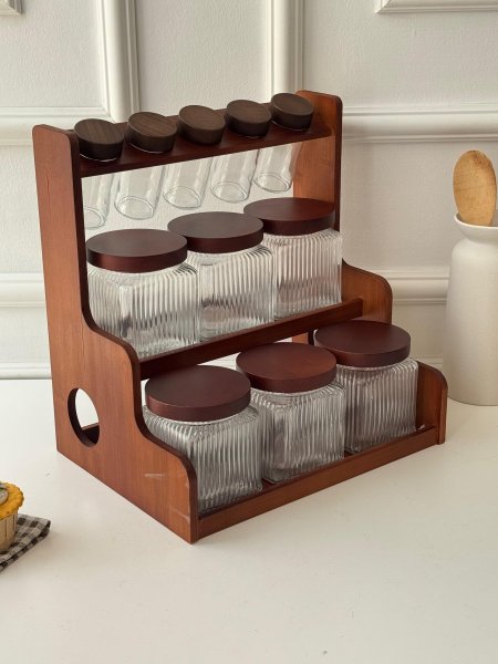 طقم سكريات 11 قطعه + ستاند خشب (33*37*24سم)