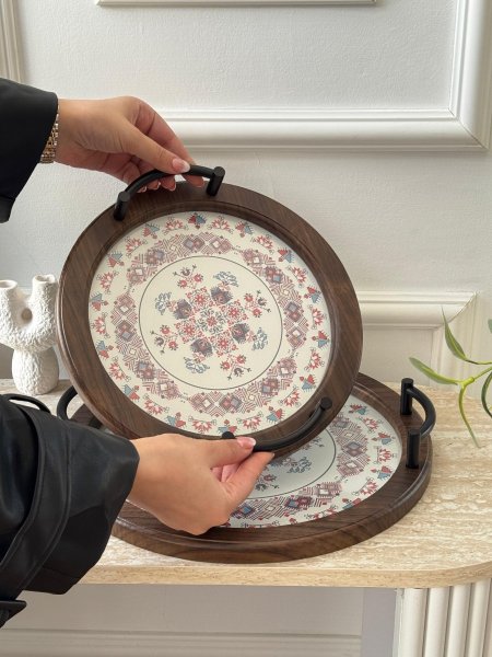 طقم صواني مدور مغربي وجه زجاج قطعتين(30+35سم) <br> <span class='text-color-warm'>نفذت الكمية (Sold Out)</span>