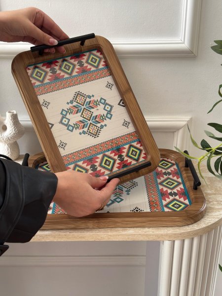 طقم صواني مستطيل مغربي وجه زجاج قطعتين(24*34+30*40سم) <br> <span class='text-color-warm'>نفذت الكمية (Sold Out)</span>