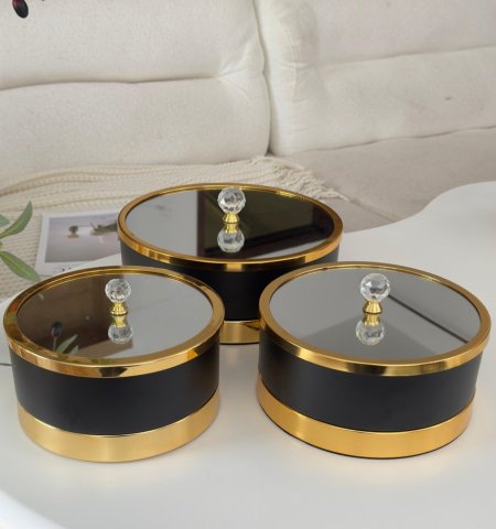 طقم مضايف معدن غطا زجاج مراه (17*20*25سم)