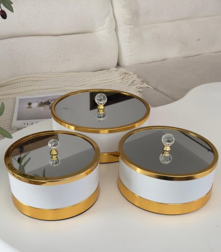 طقم مضايف معدن غطا زجاج مراه (17*20*25سم)