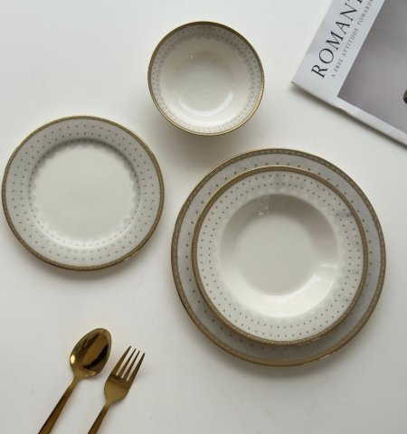 طقم صحون 24 قطعه بورسلان مذهب