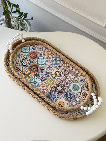 طقم صواني قش+اكرلك (46*25 + 54*30 سم) <br> <span class='text-color-warm'>نفذت الكمية (Sold Out)</span>
