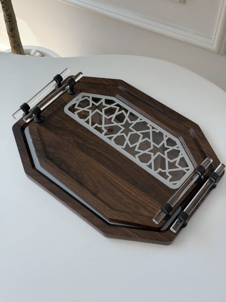 طقم صواني خشب واكرلك (34*24 + 40*30 سم)