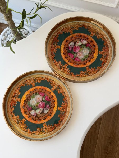 طقم صواني زجاج اطار خشب (36 + 40 سم)